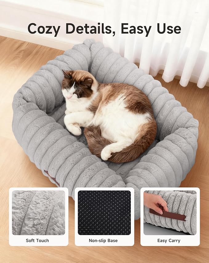 PETEMPO Heated Cat Bed Indoor, Pet Bed with 6 Temperature & 5 Timer Settings, Fluffy Cat Couch with Removable Machine-Washable Cover for Dogs Kitten Puppy in Winter, UL & FCC Certified, Small, Grey