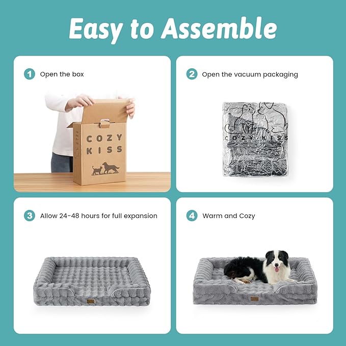 COZY KISS Orthopedic Dog Bed for Large Size Dog, Soft and Warm Faux Fur Extra Large Sofa for Pet Up to 100 lbs, Foam Bolster Anti-Slip Couch with Washable Removable Cover, XL 44x32x7 inch, Grey
