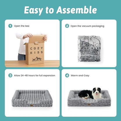COZY KISS Orthopedic Dog Bed for Large Size Dog, Soft and Warm Faux Fur Extra Large Sofa for Pet Up to 100 lbs, Foam Bolster Anti-Slip Couch with Washable Removable Cover, XL 44x32x7 inch, Grey