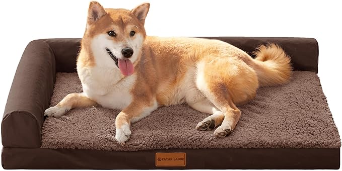 Patas Lague Orthopedic Dog Bed Large Sized Dog 36''X24'', Waterproof L Bolster Medium Pet Sofa Beds with Removable Washable Cover, Soft Comfortable Pet Couch Crate Mat with Nonskid Bottom, Brown