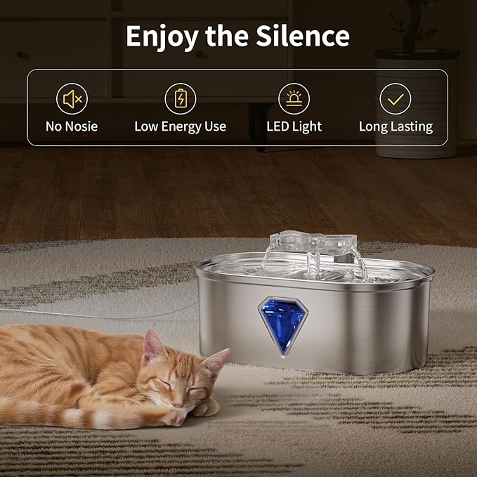Cat Water Fountain, 3.5L Automatic Cat Fountains for Drinking with Double Water Outlet, Super Silent Pet Drinking Dispenser with Transparent Water Level for Cats, Dogs, Multiple Pets