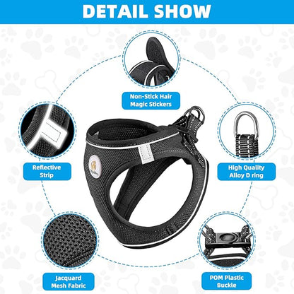 Hipubby Dog Harness and Leash Set, No Pull Soft Mesh Puppy Harness for Small Medium Dogs, Cats - Step in Reflective Breathable Lightweight Vest Harness for Walking, Training - Black, M