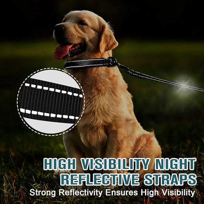 Dog Collar for Medium Small Large Dogs Reflective with Leash,Collar and Leash for Dogs,Soft Neoprene Padded 2 Pack(Black,L)