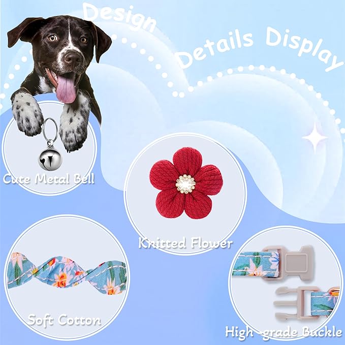Small Dog Collar with Flower, Puppy Collar for Girl Dog Collars for Small Dogs Cute Christmas Dog Collar with Bell, Adjustable Length