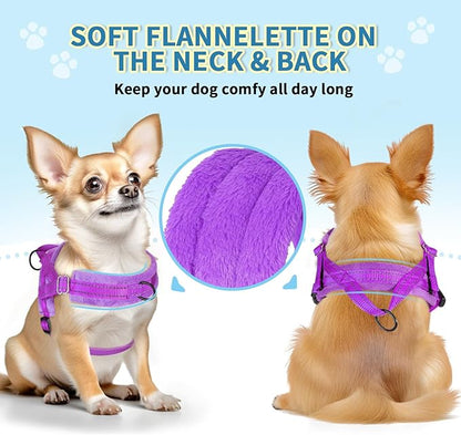 Lukovee No Pull Dog Harness and Leash Set, Soft Padded Small Dog Harness, Neck & Chest Adjustable Reflective Vest Puppy Harness with 4ft Lightweight Anti-Twist Dog Leash for Small Dogs (S, Purple)