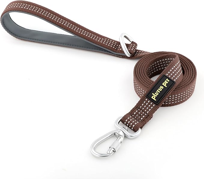 Plutus Pet Heavy Duty Dog Leash with Lockable Aluminum Carabiner, 4/6 Feet Long, Double-Sided Reflective Nylon, Padded Handle, for Puppy, Small, Medium and Large Dogs (Chocolate, 4/5" x 4')