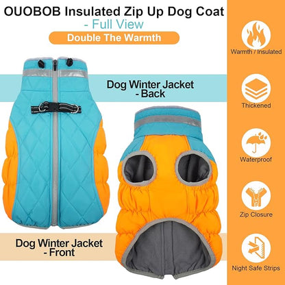 Warm Dog Coats for Small Dogs, Puppy Jacket, Waterproof Dog Jacket with Harness Built in, Zipper Clousure, Fleece Lining for Cold Weather, Small Puppy Clothes for Chihuahua, Maltese - XS