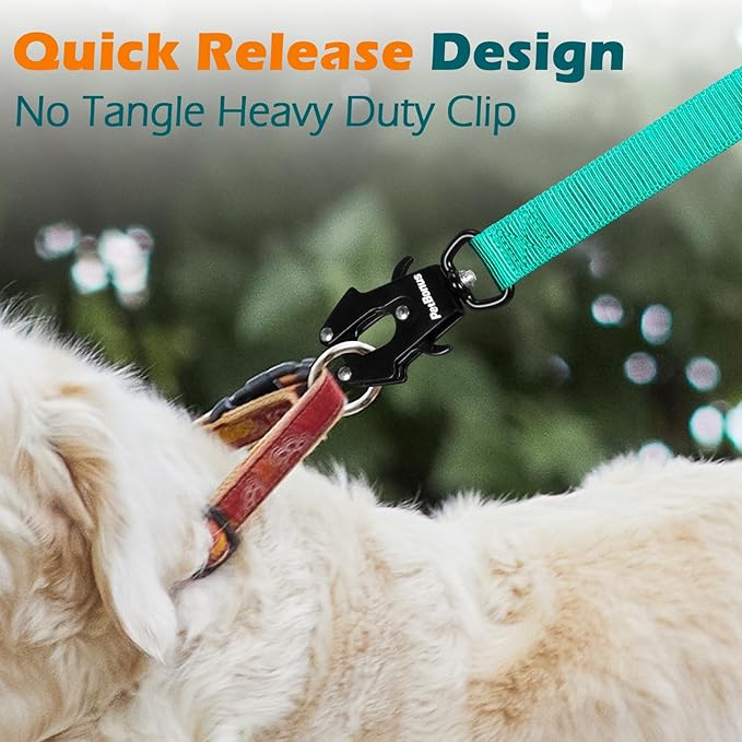 PetBonus Heavy Duty Tactical Dog Leash, 5 FT Bungee Shock Absorption Leash with 2 Padded Handles, Quick Release Metal Clip, Car Seatbelt, No Pull Training Lead for Large Medium Dogs（Turquoise）