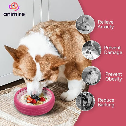Dog Lick Bowl, Animire Freeze Lick Mat for Dogs, Non-Slip Slow Feeder Licking Bowl Enrichment Treat for Distraction Anxiety Relief, Food Grade Silicone, Dishwasher Safe(Rose,XL)