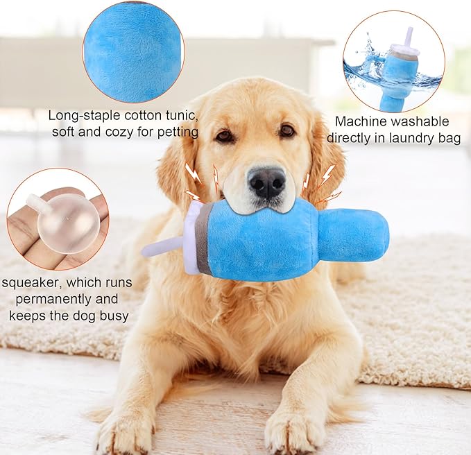 Mity Rain Funny Tumbler With Handle Cup Dog Toy - Cute Squeaky Interactive Fluff and Tuff for Small/Large/Medium Dogs (2 Pack, Blue+Pink)