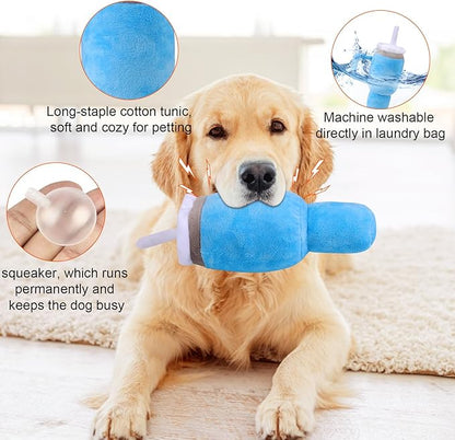 Mity Rain Funny Tumbler With Handle Cup Dog Toy - Cute Squeaky Interactive Fluff and Tuff for Small/Large/Medium Dogs (2 Pack, Blue+Pink)