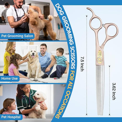 JASON 7.5" Dog Grooming Scissors - Professional Thinning Shear with 54 Teeth Japanese 440C Stainless Steel Blender Scissor for Dogs, Cats and Other Animals Christmas Gift