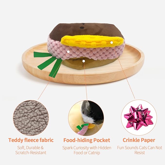 YWAOOH Cat Toys - Hot Dog, Fun Kick and Toss Catnip Toy with Crinkle Sound, Includes Catnip & Silvervine Powder (5g+5g) + 5 Reusable Pouches, Gift for Indoor Cats