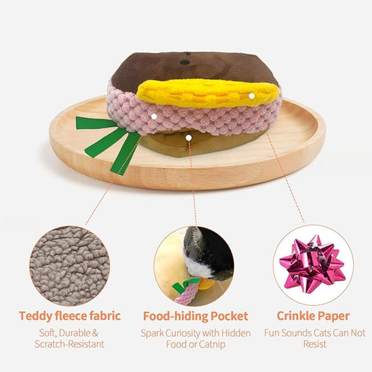 YWAOOH Cat Toys - Hot Dog, Fun Kick and Toss Catnip Toy with Crinkle Sound, Includes Catnip & Silvervine Powder (5g+5g) + 5 Reusable Pouches, Gift for Indoor Cats