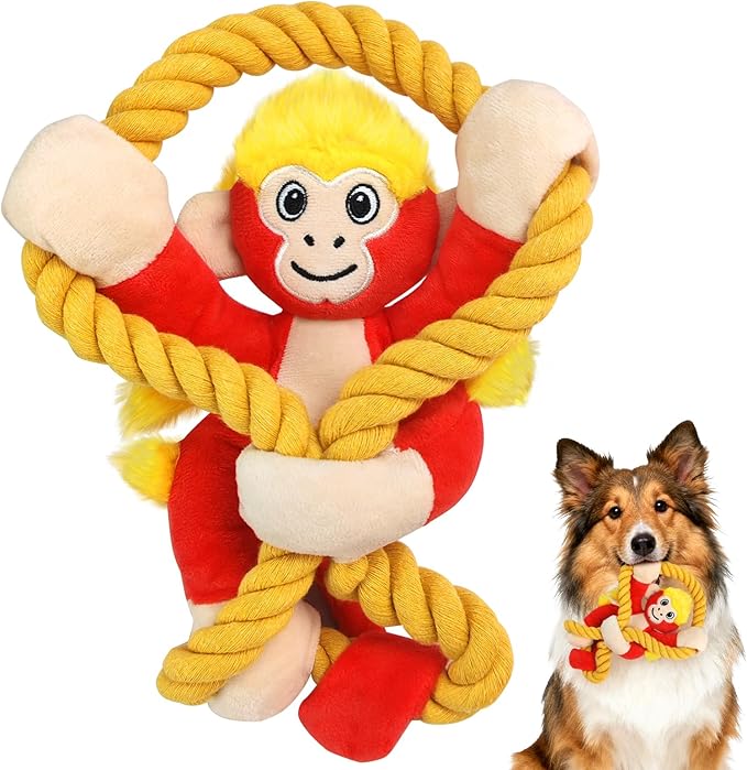 Squeaky Dog Toys: Large Dog Chew Toy- Interactive Tough Tug of War Toy with Rope for Small/Meduim/Large Breeds - Puppy Toy for Teething Training