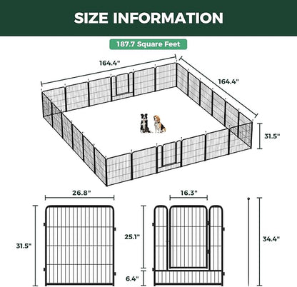 FXW Rollick Unleashed Dog Playpen for Indoor, Yard, RV Camping, 32 inch 24 Panels for Small and Medium Dogs, Black│Patented