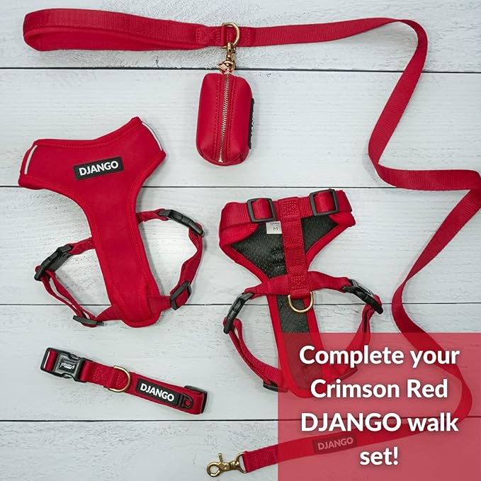 DJANGO Adventure Dog Leash – Strong, Comfortable, and Stylish Dog Leash with Solid Brass Hardware and Padded Handle - Designed for Outdoor Adventures and Everyday Use (Crimson Red)