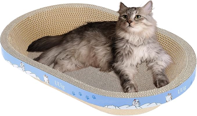 UUig Cat Scratcher, 23.6x14.9 inches Cardboard Cat Scratchers for Indoor Cats, Large Cat Scratching Board, Oval Cat Scratch Pad Bed with Catnip