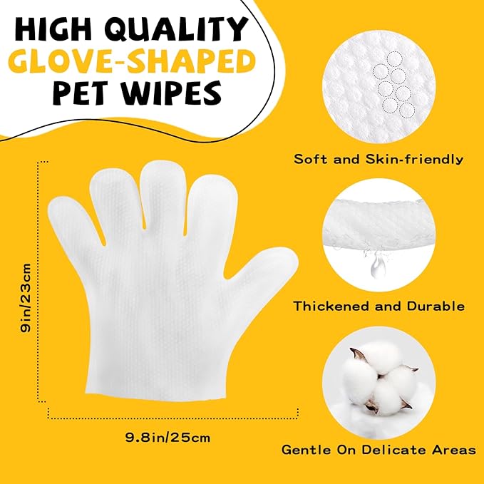 Pet Glove Wipes for Dogs Cats - Unscent Dog Washing Wipes & Waterless Cat Bathing Gloves Cleaning Deodorizing Grooming Wipe for Fur Paws Butt Face, Disposable Rinse Free Shampoo Mittens,30PCS