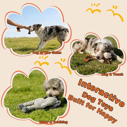 Rope Dog Toys to Keep Them Busy - Tug of War Dog Toys for Boredom Plush Interactive Squeaky Puppy Toys for Small Medium Large Dogs, Training Birthday Gifts
