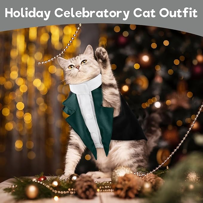 ADNIKIA Cat Tuxedo Suit, Stylish Cat Tuxedo Outfit Formal Suit, Kitten Formal Attire Wedding Birthday Onesie Costume for Male Girl Hairless Cats, Pet Fashion Apparel Fancy Clothes, Grey, XL