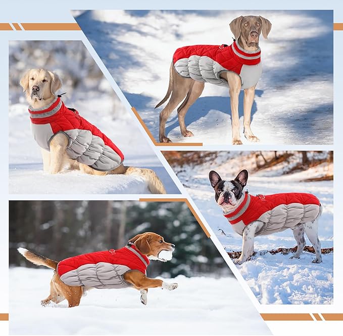 Dog Coats for Small Dogs, Puppy Coat, Warm Winter Jacket, XS Dog Coat with Harness Built in, Waterproof Pet Cold Weather Coats, Puppy Winter Clothes Snowsuit Chihuahua Maltese,Red,XS