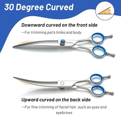 8inch Curved Dog Grooming Scissors Professional, Japanese VG10 Steel Sharp Pet Trimming Shears, 30 Degree Bend Cat Dog Scissors for Grooming Face and Paws Groomers, with CNC Screw & Ergonomic Handle