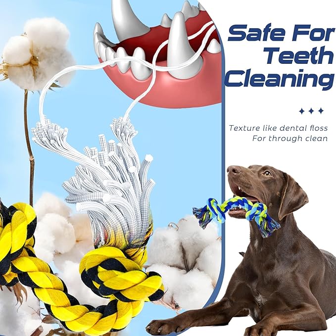 SHARLOVY Dog Chew Toys for Aggressive Chewers, 5 Pack Indestructible Dog Toys for Large Breed, Cotton Rope Toys, Tough Bone Chew for Aggressive Chewers Large Breed