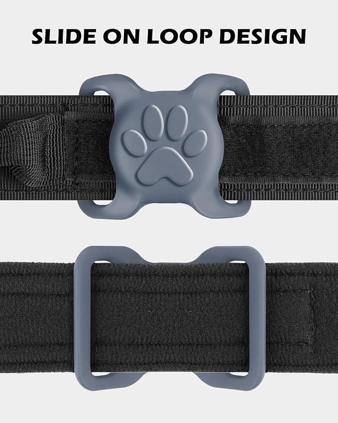 Dynmeow Dog Cat Collar Holder Compatible with Airtag, Anti-Lost Silcione Holder for 1.2 and 1.5 inch Wide Collar, Grey, L(1 Pack)
