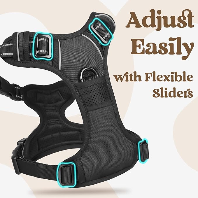 rabbitgoo Dog Harness for Large, No Pull Pet Harness with 3 Buckles, Adjustable Soft Padded Vest with Control Handle, Walking Reflective Pet Vest for Large Dogs, Black, L