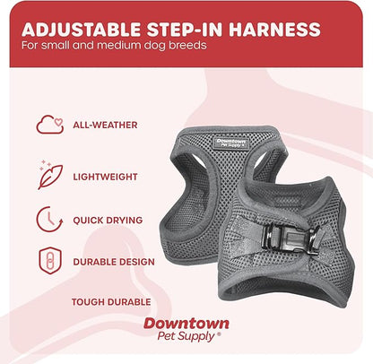 Downtown Pet Supply Step-in Dog Harness – No Pull, Adjustable Padded Mesh with Reflective Trim, Secure Buckle Strap – Comfortable & Breathable Small Dog Harness, Large, Light Gray