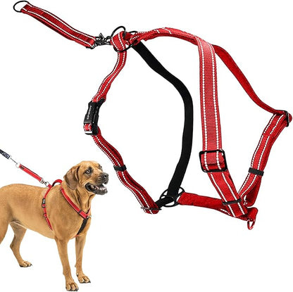 SPORN Ultimate Control No Pull Dog Harness for Large Dogs - 4-in-1 Adjustable L/XL Dog Harness with Front, Back & Dual-Clip Options & Emergency Grab Handle - Easy On/Off, Padded Comfort (Red, L/XL)