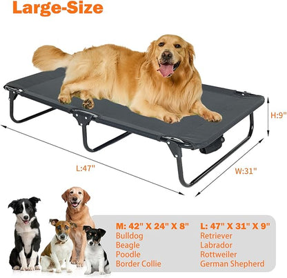 everfront Elevated Dog Bed for Large Pet with No-Slip Feet, Foldable Portable Washable Raised Bed for Indoor&Outdoor Camping Dog Cot, with Cooling Waterproof Breathable Mesh (Large, Black-Textilene)
