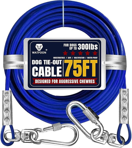 Tie Out Cable for Dogs Up to 300lbs,75ft Extra Strong 1000lbs Break Strength Tie-Out Tether Trolley Training Lead,Dog Run Cable for Yard Garden Park Camping Outside (Blue, 300lbs 75ft)