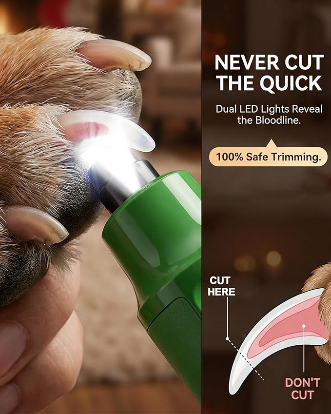 7-Speed Dog Nail Grinder with LED Light – Ultra Quiet Electric Pet Nail Trimmer for Large Dogs & Cats – Professional Grooming Tool with Dust Collector, One-Hand Speed Control & Instant Stop Safety