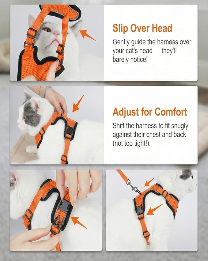 Luxelle 2 Pack Escape-Proof Cat Harness and Leash Set for Walking – Adjustable No Pull Soft Vest with Easy-Wear Buckle, Reflective Straps, Breathable Mesh – Outdoor Travel Harness for Cats & Kittens