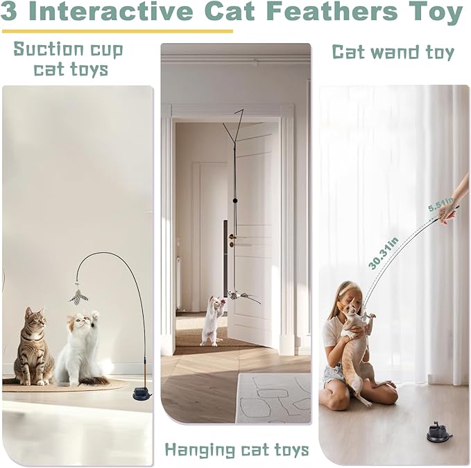 CUUOOT 7-in-1 Kitten Toys for Indoor Cats with Washable Adhesive Suction Cup, Hanging Interactive Cat Toys, Silvervine Stick and Sisal Chew Rope Catnip Teething Toy for Bored Kitten