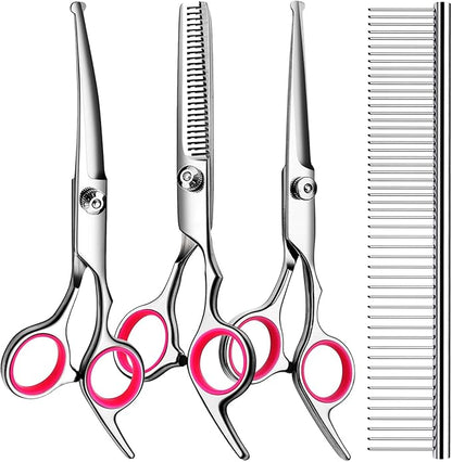 TINMARDA 5 in1 Dog Grooming Scissors Kit, Professional Dog Scissors for Grooming with Safety Round Tips, Titanium Coated Grooming Shears for Dogs Cat Pet At Home