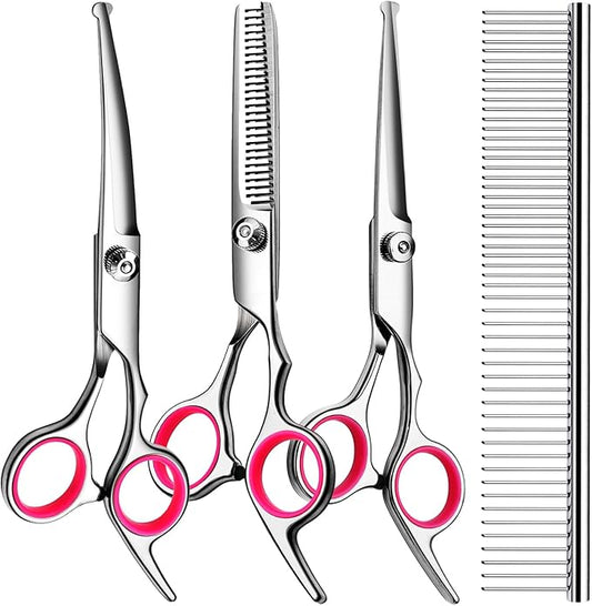 TINMARDA 5 in1 Dog Grooming Scissors Kit, Professional Dog Scissors for Grooming with Safety Round Tips, Titanium Coated Grooming Shears for Dogs Cat Pet At Home
