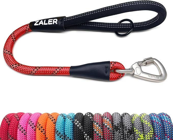 ZALER Short Dog Leash, 18 Inches Rope Traffic Leashes for Dogs, Reflective Dog Lead with O-Ring, Heavy Duty Pet Leash for Large and Medium Dogs (18'' Red)