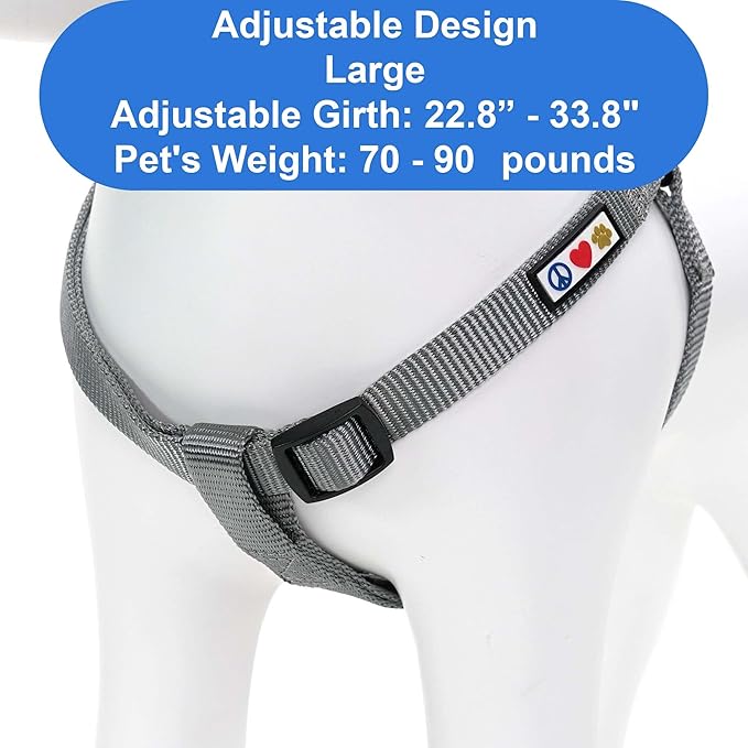 Pawtitas Personalized Dog & Puppy Harness Large Grey Custom ID Tag Adjustable No Pull Vest
