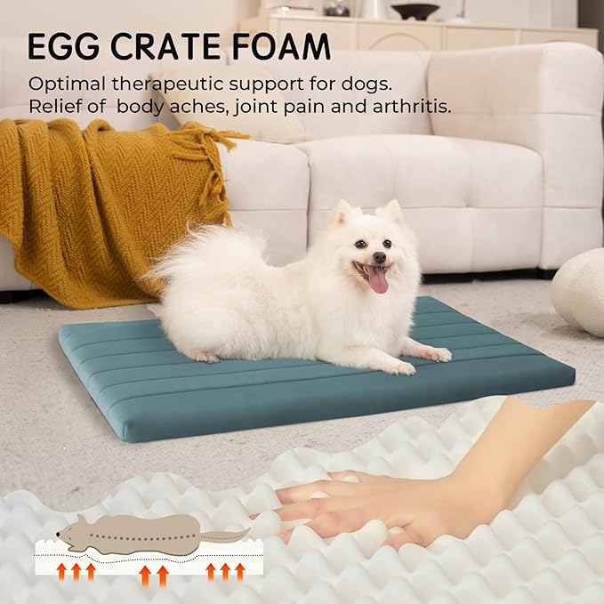 BALANCE Dog Crate Bed, Orthopedic Dog Bed Pad with Waterproof Liner, Washable Crate Foam Pet Mat for Large, Medium, Puppy Dogs Breeds, Powder Blue, 36"x23"x1.6"