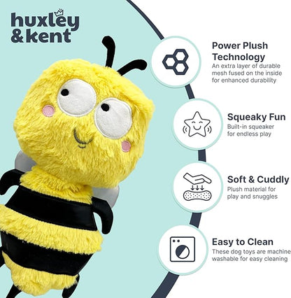 Huxley & Kent Funny Dog Toy w/Squeaker – Power Plush Squeaky Dog Toys for Small, Medium & Large Dogs – Soft Stuffed Animal for Indoor Play & Fetch - Slappies® Buzz Bee, Large