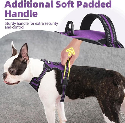 PUPTECK No Pull Dog Harness Small Sized, Adjustable Reflective Dog Harness with Handle Easy Control, Comfortable Soft Padded Pet Vest Harness for Small Dogs, Solid Purple S