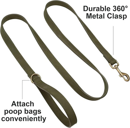 Didog Stylish PU Leather Dog Leash for Medium Dogs, Easy to Clean 5ft Dog Leashes for Large Dogs, Fashionable and Elegant for Walking, Running and Training,Dark Green, M