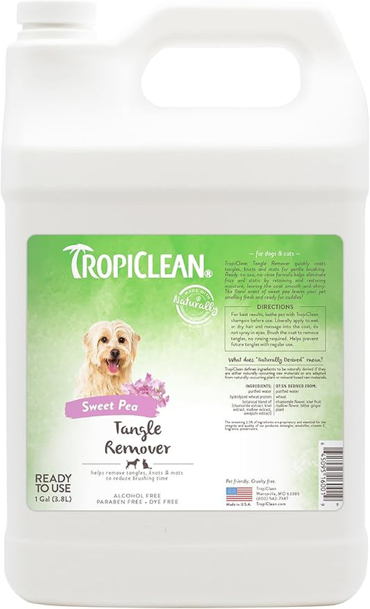 TropiClean Sweet Pea Cat & Dog Detangler Spray Dematting | Dog Conditioner Spray Derived from Natural Ingredients | Made in the USA | 1 Gallon