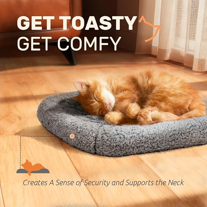 Mora Pets Self Warming Cat Bed Self Heating Pet Pad with Bolster and Foam Washable Removable Cover Non Slip Thermal Sherpa Fabric Pet Mat Grey 23 Inch