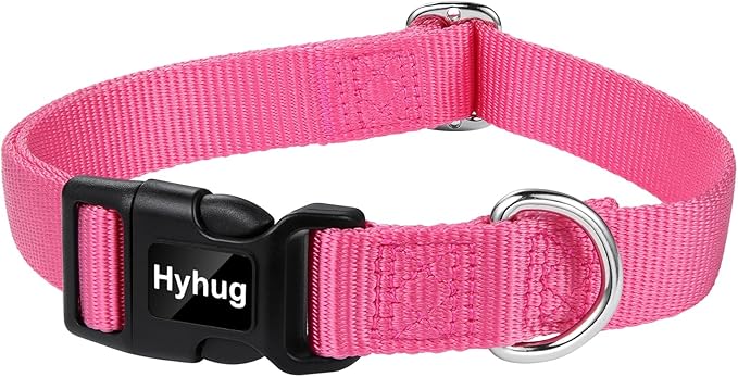 Hyhug Medium Dog Collar, Pink:Heavy-Duty Quick-Release Nylon Buckle, Adjustable & Durable, Cute Dog Collar (Medium, Candy Pink)