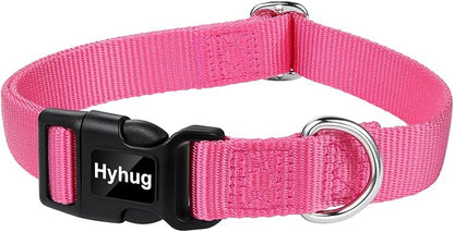 Hyhug Medium Dog Collar, Pink:Heavy-Duty Quick-Release Nylon Buckle, Adjustable & Durable, Cute Dog Collar (Medium, Candy Pink)