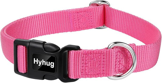 Hyhug Dog Collar for Large Dogs, Heavy Duty Pink| Quick Release Nylon Buckle Collar, Adjustable & Durable Pet Supplies for Boy & Girl Dogs (Large, Candy Pink)